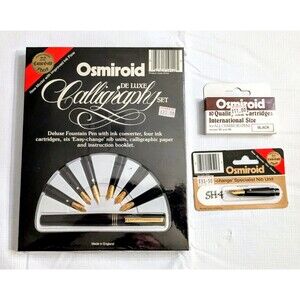 Osmiroid Deluxe Calligraphy Fountain Pen Set 6Nibs 22k GP England Sealed+MoreNOS